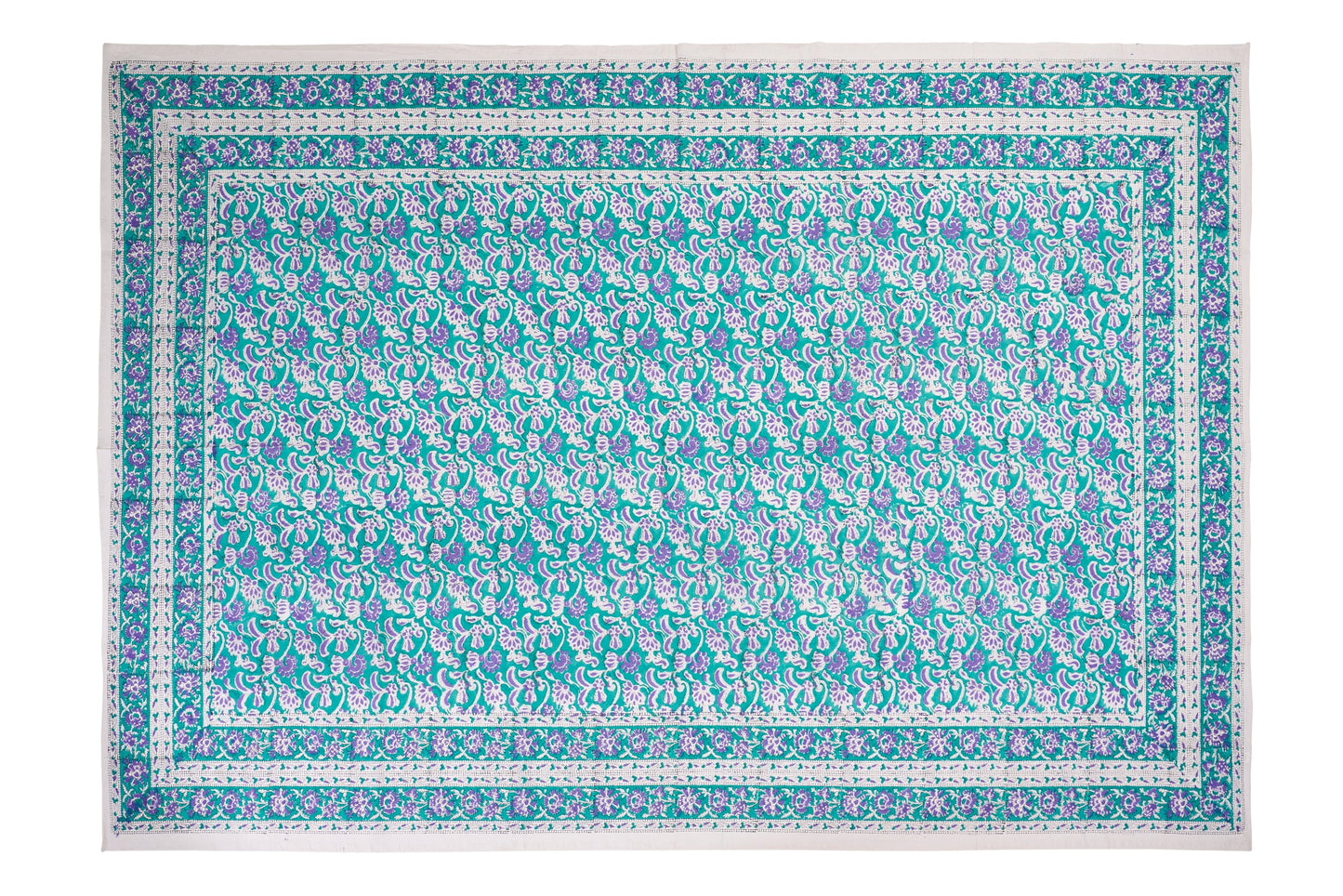 Ostuni - mezzero singolo decoro celeste in cotone - 180x270