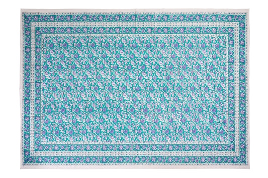 Ostuni - mezzero singolo decoro celeste in cotone - 180x270