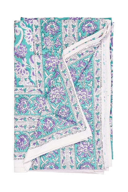 Ostuni - mezzero singolo decoro celeste in cotone - 180x270