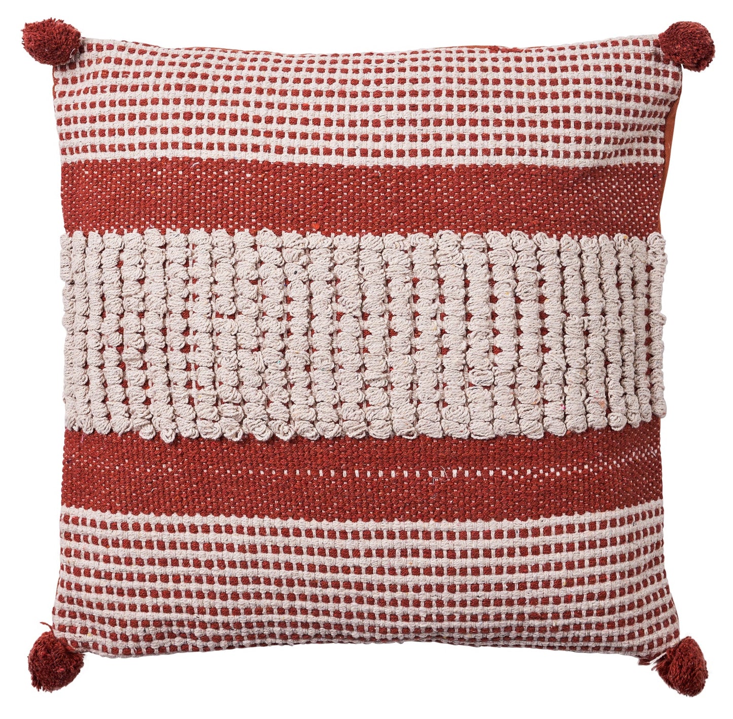 Pon pon - cuscino rosso e bianco con pon pon