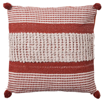 Pon pon - cuscino rosso e bianco con pon pon