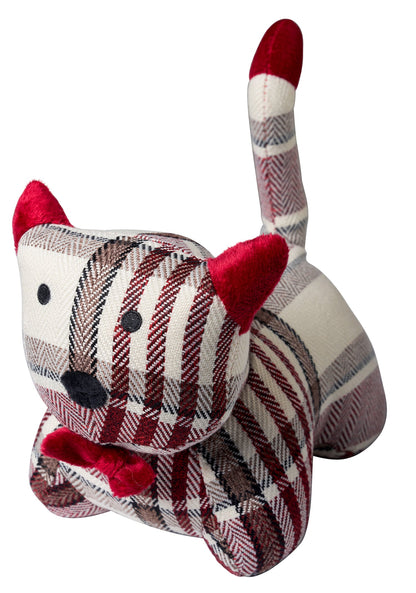 Gattino ferma porta in tessuto tartan bianco e rosso