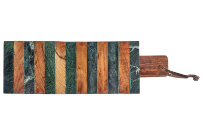 Tagliere rettangolare con manico righe legno e marmo