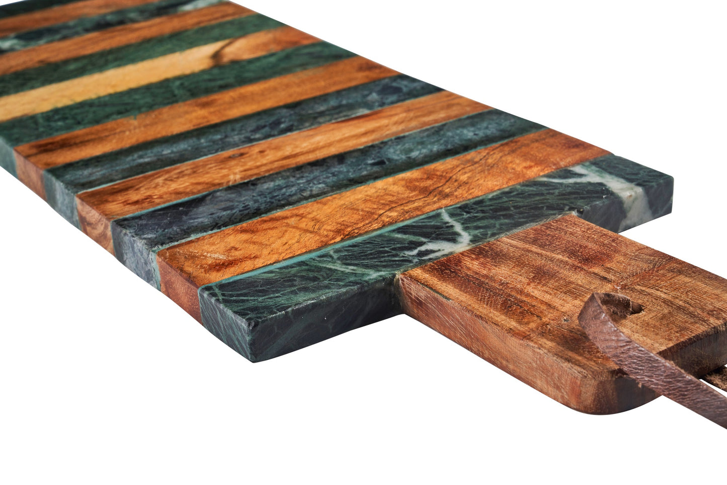 Tagliere rettangolare con manico righe legno e marmo