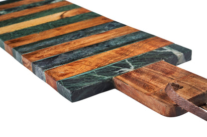 Tagliere rettangolare con manico righe legno e marmo