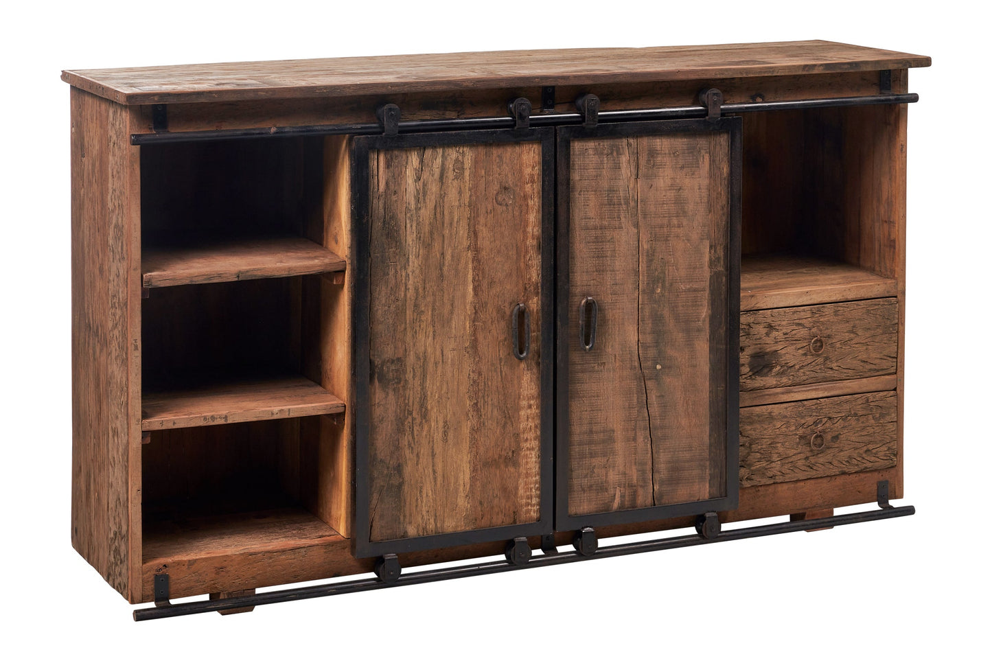 Credenza in legno riciclato con sportelli scorrevoli