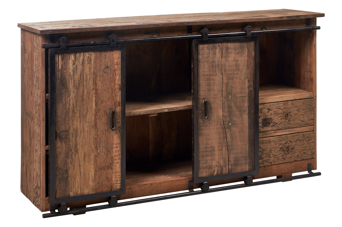 Credenza in legno riciclato con sportelli scorrevoli