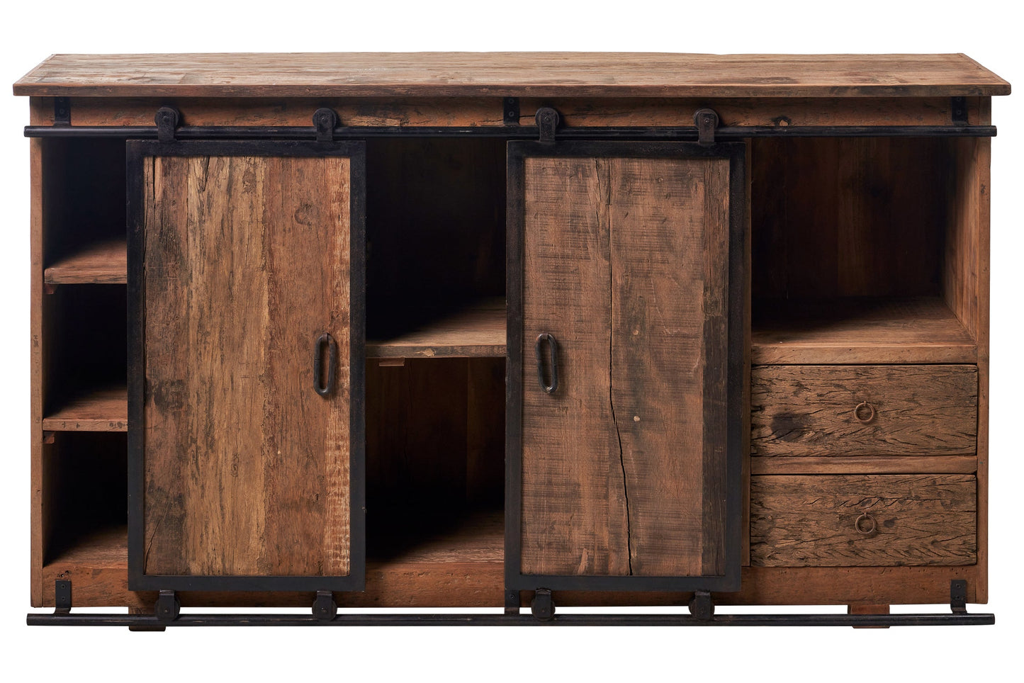 Credenza in legno riciclato con sportelli scorrevoli