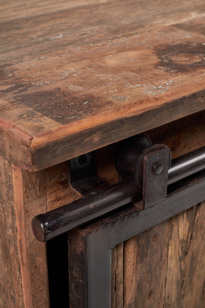 Credenza in legno riciclato con sportelli scorrevoli