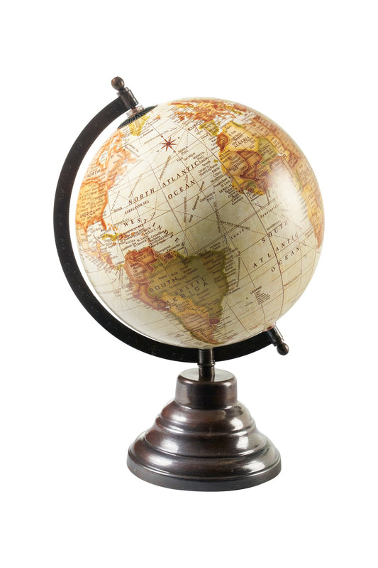 Mappamondo - globo crema base metallo brunito