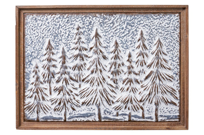 Merry - Quadretto Metallo Cornice Legno Bosco Innevato
