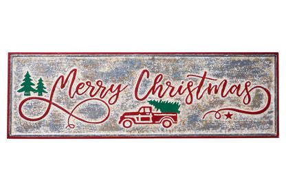 Merry - Quadretto Metallo Lungo Buon Natale Camion Alberi