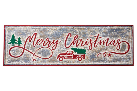 Merry - Quadretto Metallo Lungo Buon Natale Camion Alberi