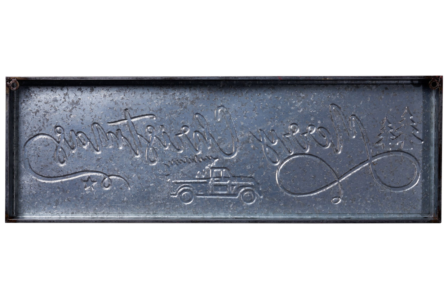 Merry - Quadretto Metallo Lungo Buon Natale Camion Alberi