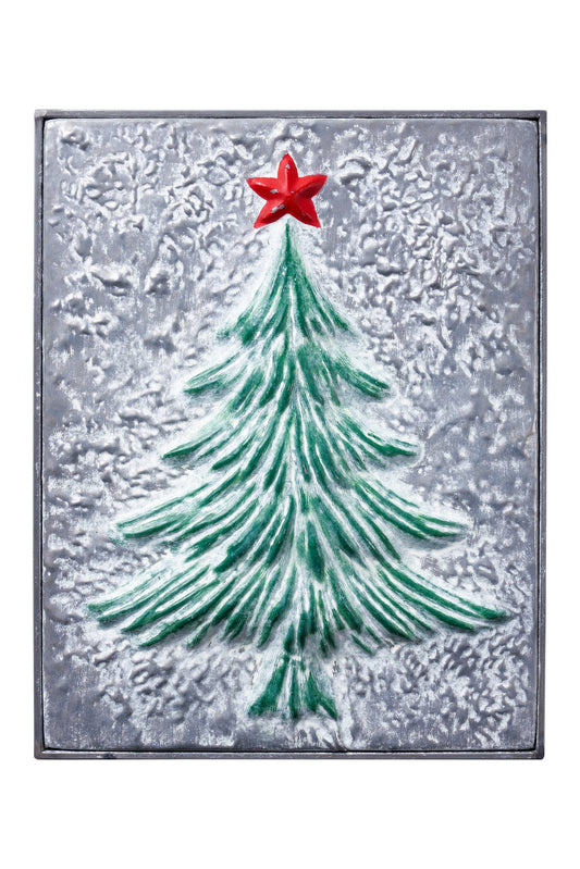 Merry - Quadretto Metallo Aòbero Verder Stella Rossa In Rilievo