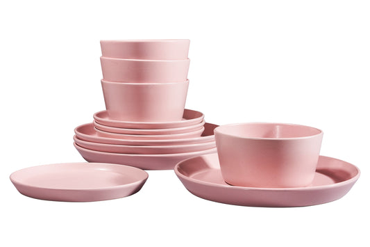 Bordo - Set 12 Piatti in Ceramica Rosa
