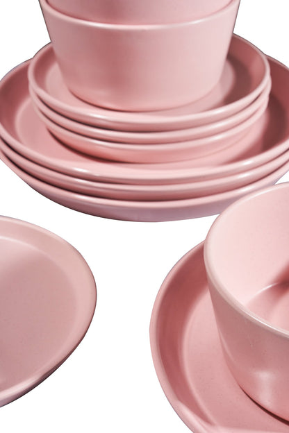 Bordo - Set 12 Piatti in Ceramica Rosa