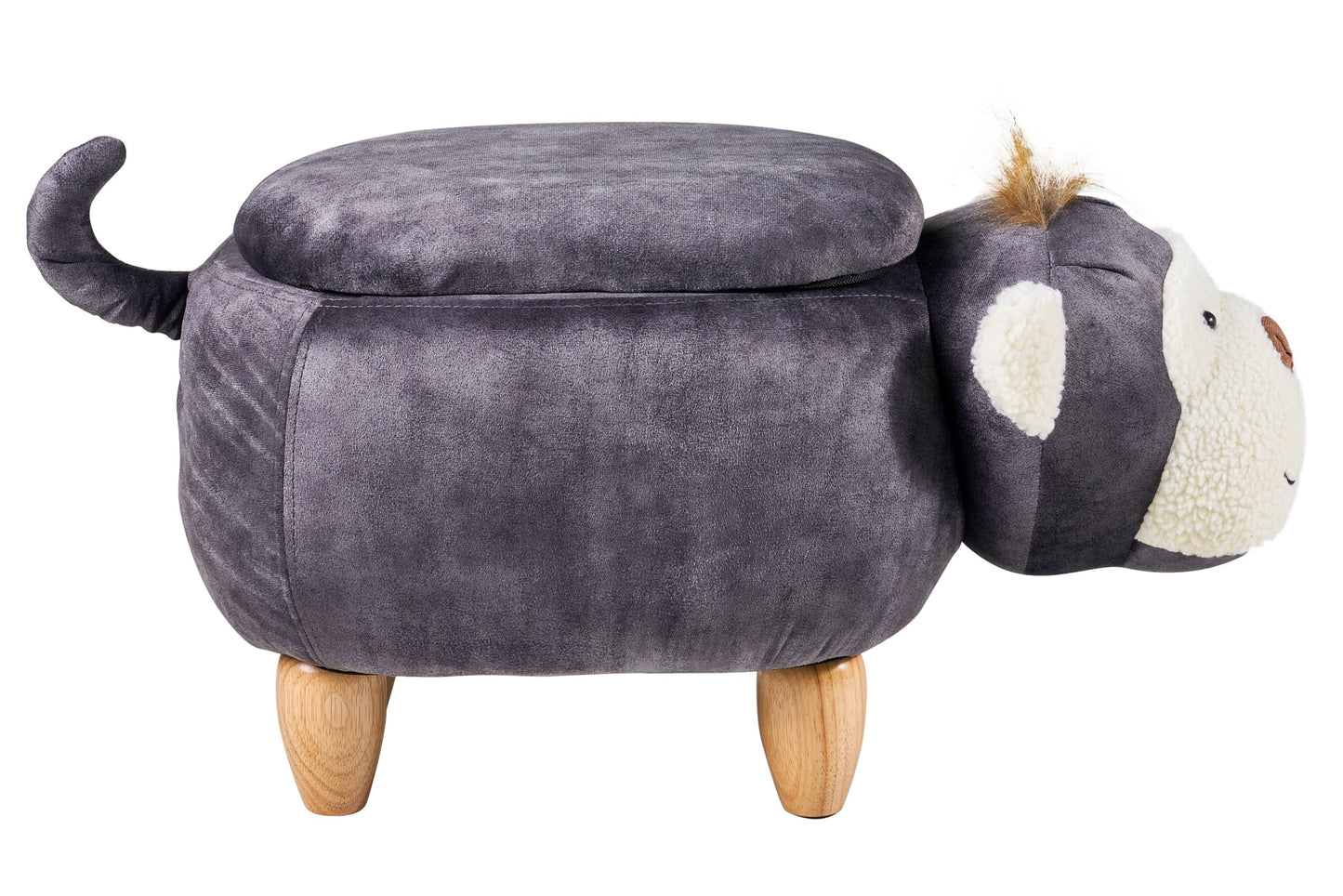 Pouf imbottito pelle sintetica - scimmia grigia c/contenitore