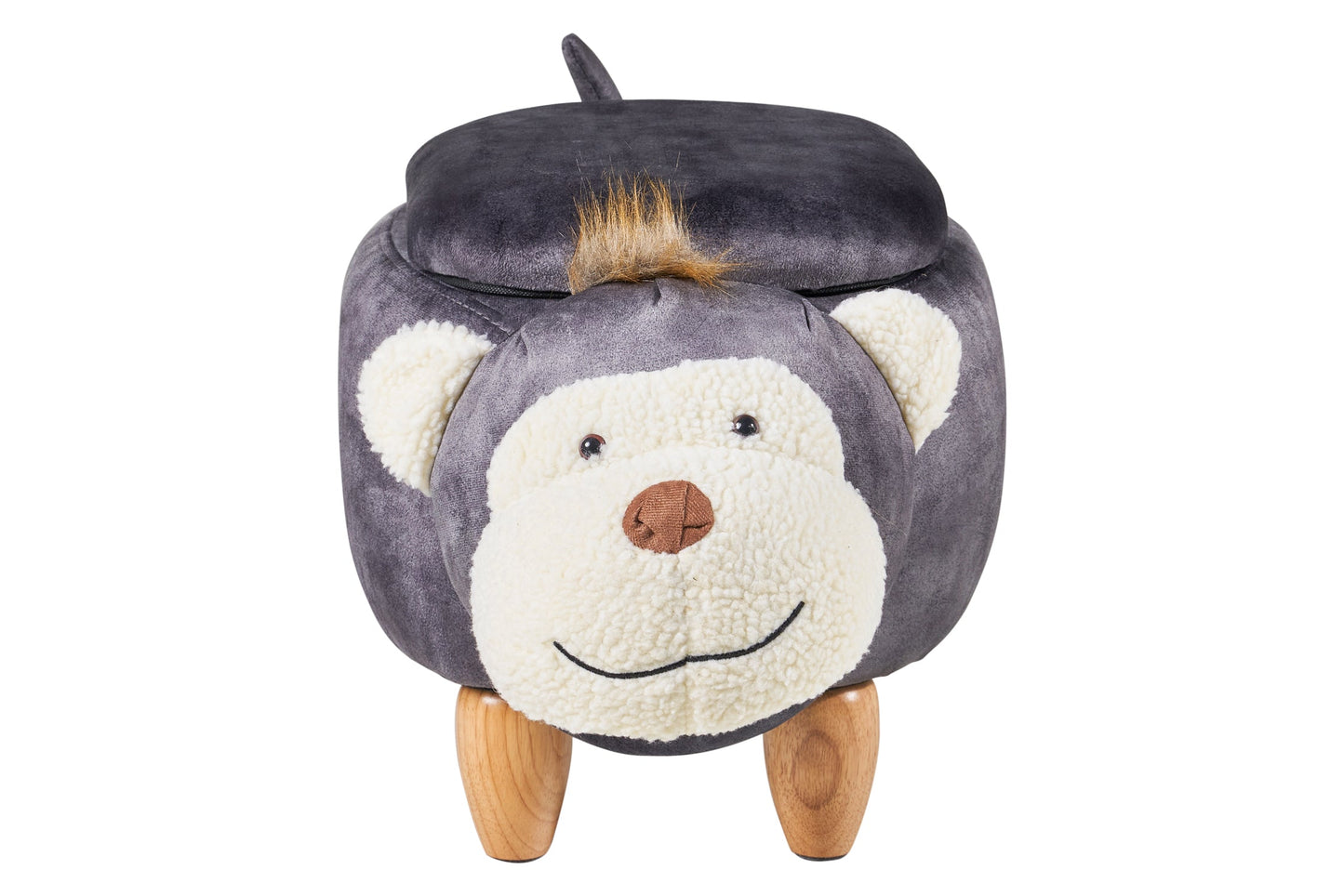Pouf imbottito pelle sintetica - scimmia grigia c/contenitore