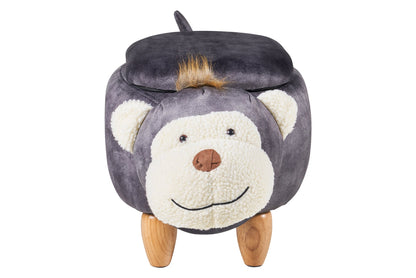Pouf imbottito pelle sintetica - scimmia grigia c/contenitore