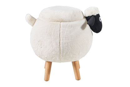 Puof imbottito pelliccia sintetica - pecorella bianca c/contenit