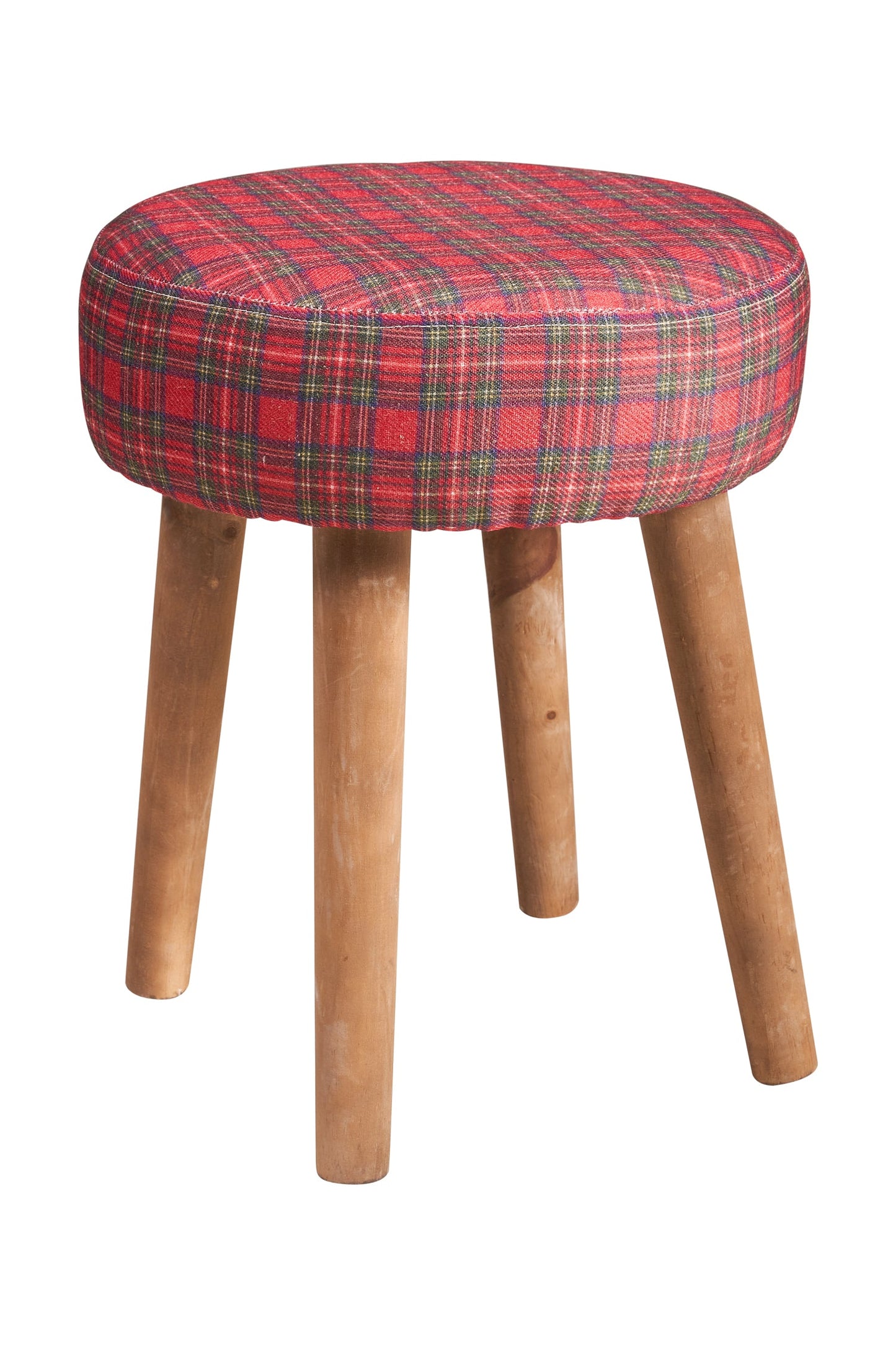 Mackenzie - sgabello basso tondo tartan rosso sbiancato