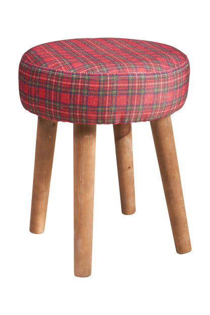 Mackenzie - sgabello basso tondo tartan rosso sbiancato