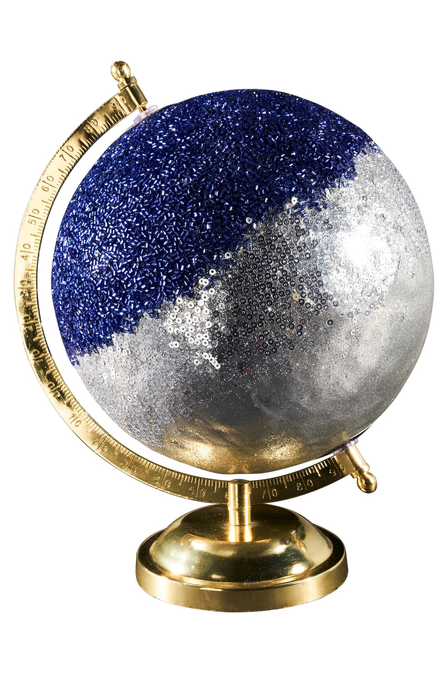 Mappamondo - globo glitter blu argento base metallo dorato