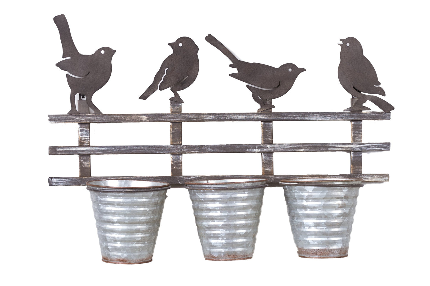 Decoro - 3 Portavasi in Ferro con Uccellini