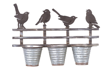 Decoro - 3 Portavasi in Ferro con Uccellini