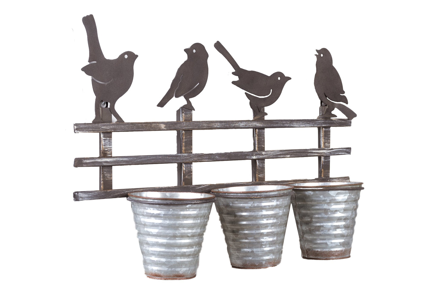 Decoro - 3 Portavasi in Ferro con Uccellini