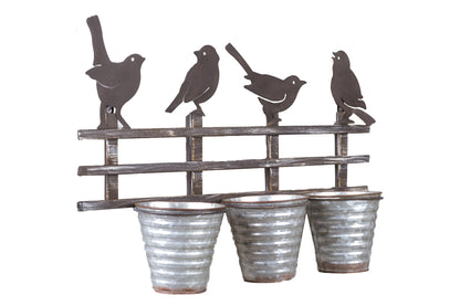 Decoro - 3 Portavasi in Ferro con Uccellini