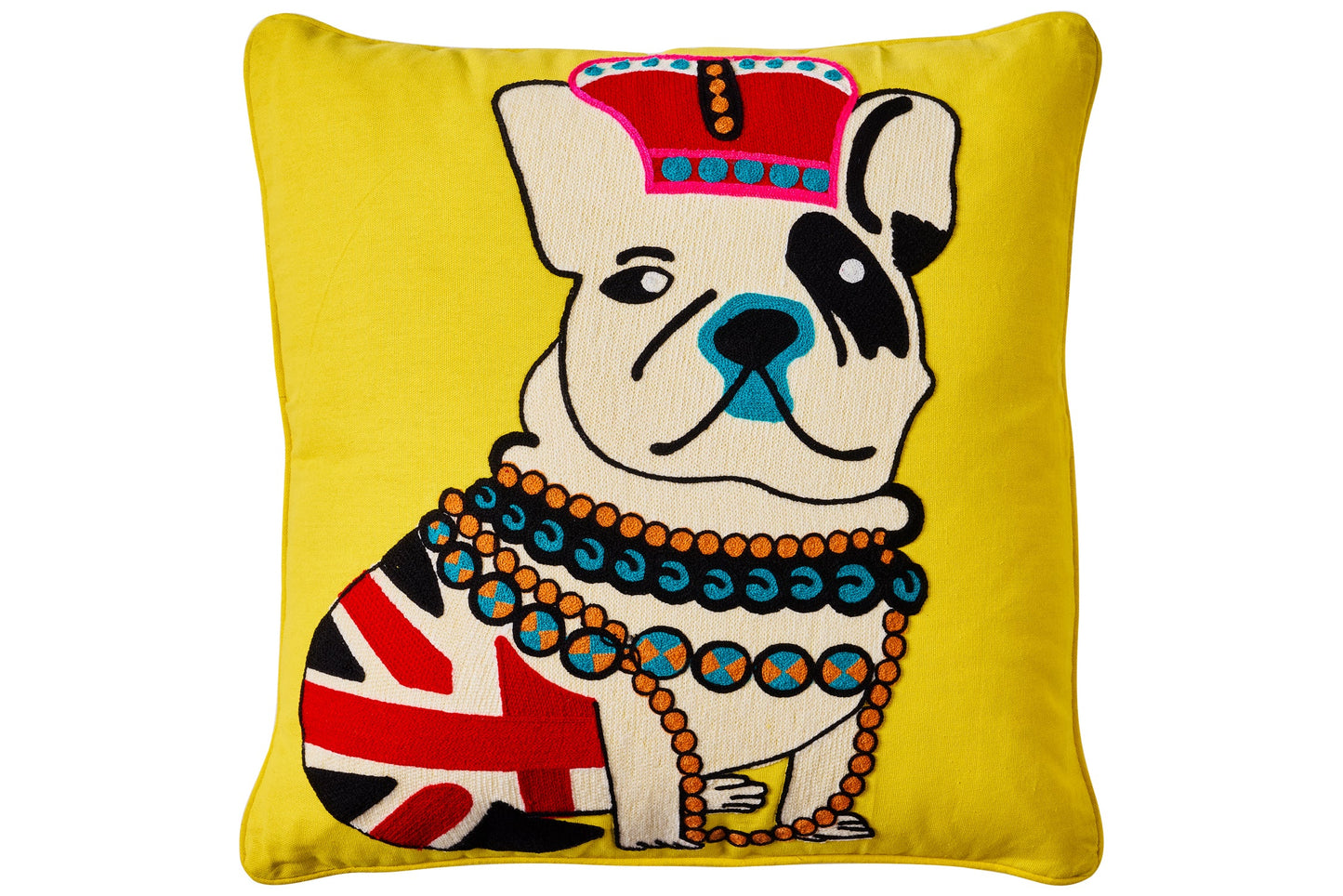 Ricamo - cuscino giallo pop art royal dog