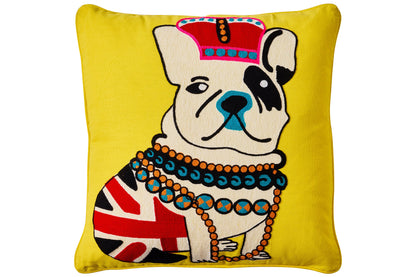 Ricamo - cuscino giallo pop art royal dog