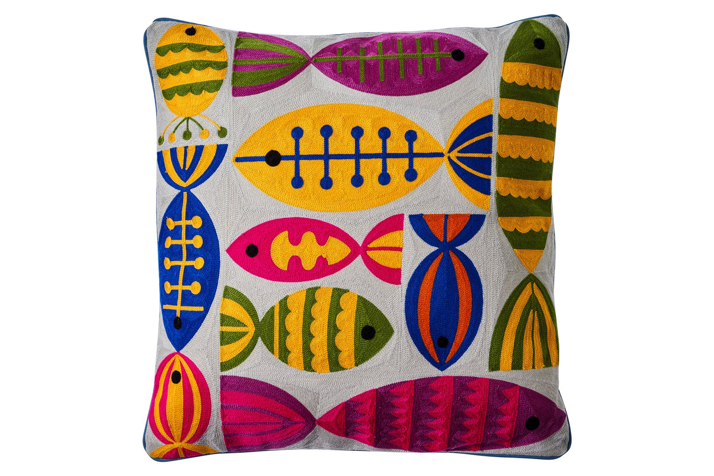 Ricamo - cuscino grigio happy fish