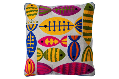 Ricamo - cuscino grigio happy fish