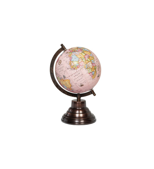 Mappamondo - globo rosa base metallo brunito