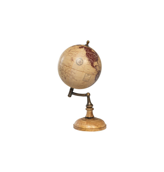 Mappamondo - globo beige con arco obliquo base legno