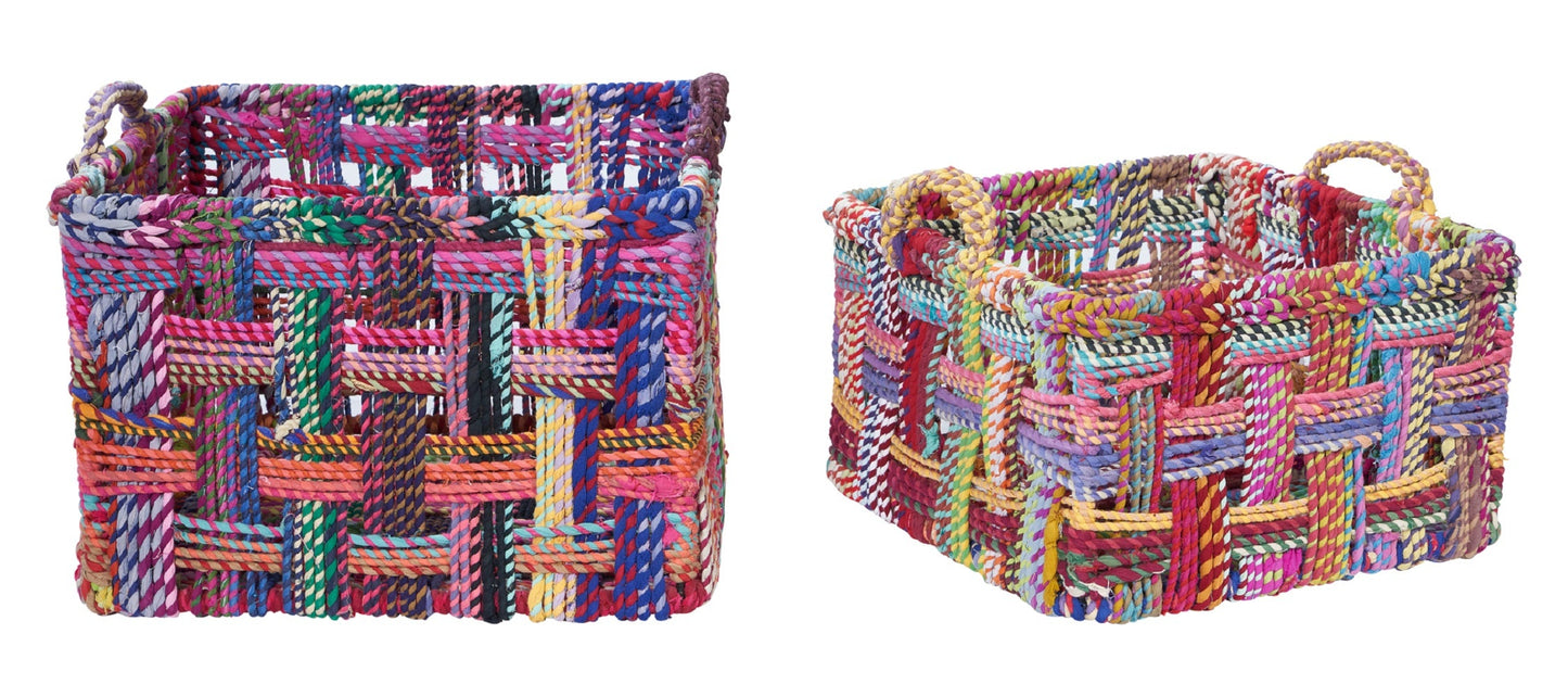 Ceste quadrate con manico in cotone di recupero - set 1/2