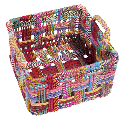 Ceste quadrate con manico in cotone di recupero - set 1/2