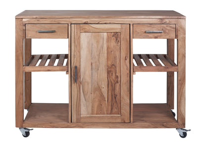 Credenza postazione lavoro piano ampliabile e ruote in legno