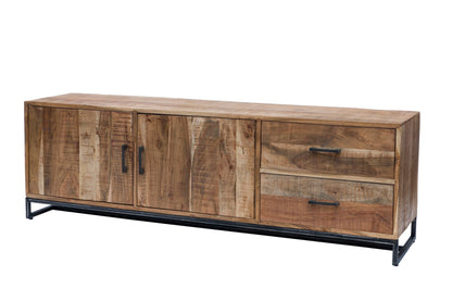 Credenza 2 cassetti e sportelli in legno naturale e metallo