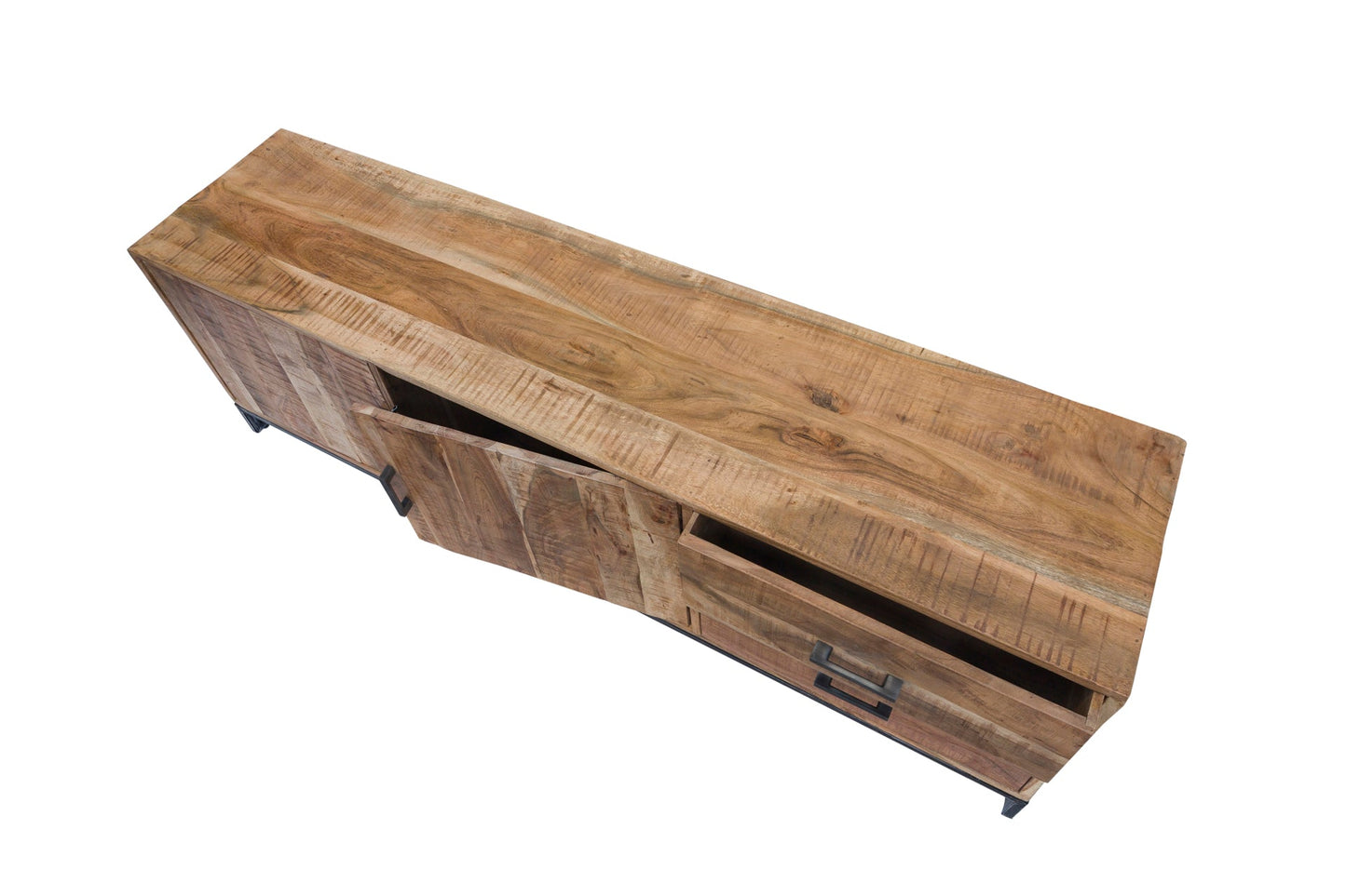 Credenza 2 cassetti e sportelli in legno naturale e metallo