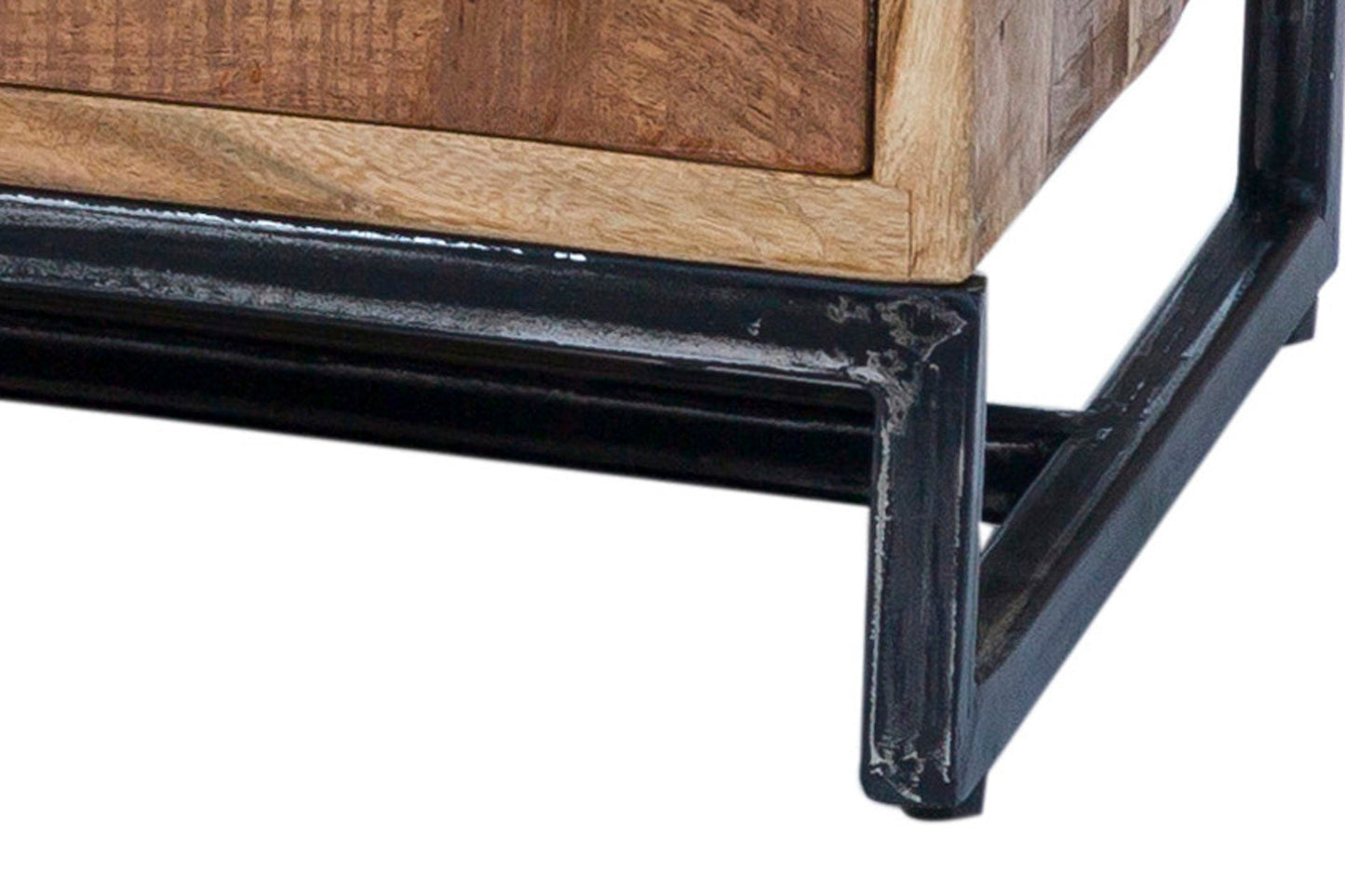 Credenza 2 cassetti e sportelli in legno naturale e metallo