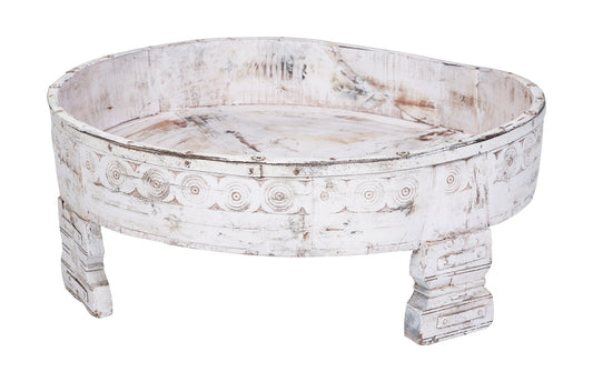 Chapati - tavolino basso rotondo bianco decapato - originale