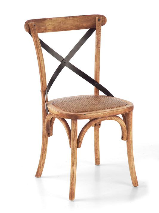 Sedia in legno naturale intrecciato ferro