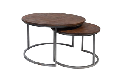 Tavolino basso rotondo legno e metallo - set 1/2