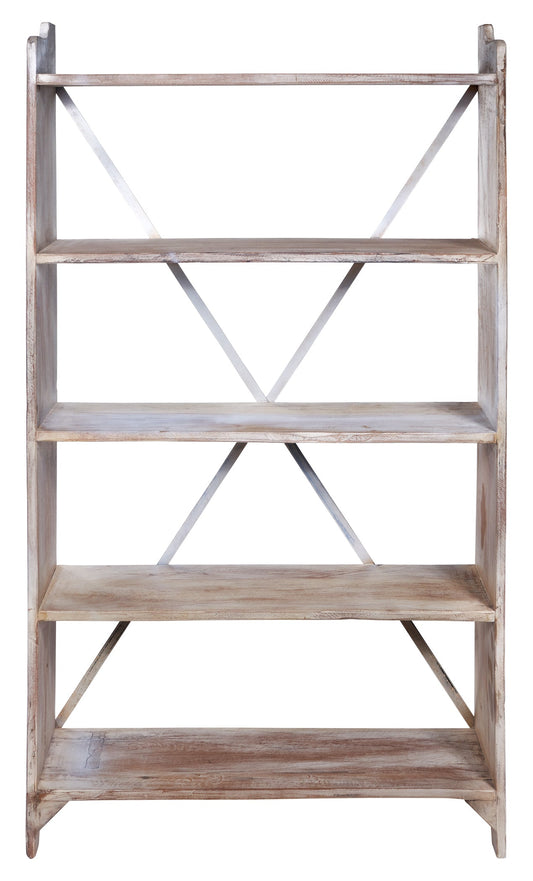 Libreria 5 ripiani in legno sbiancato