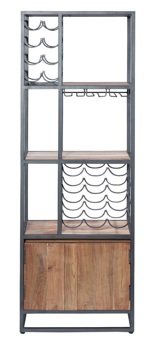 Credenza portabottiglie con 2 sportelli in legno e metallo