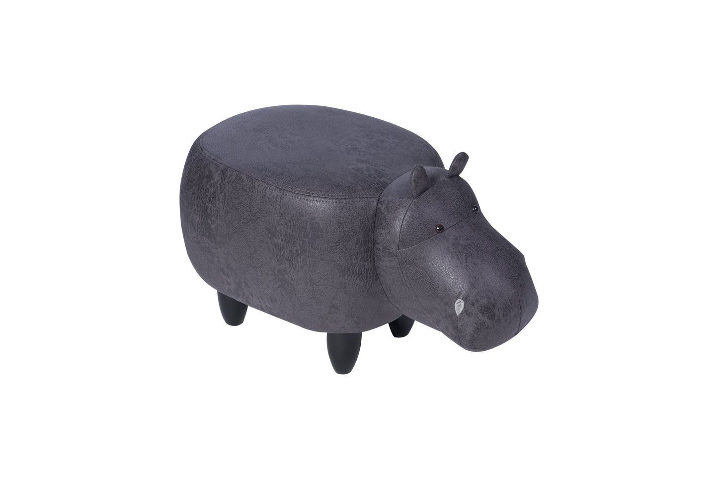 Pouf imbottito in fintapelle e legno - ippopotamo